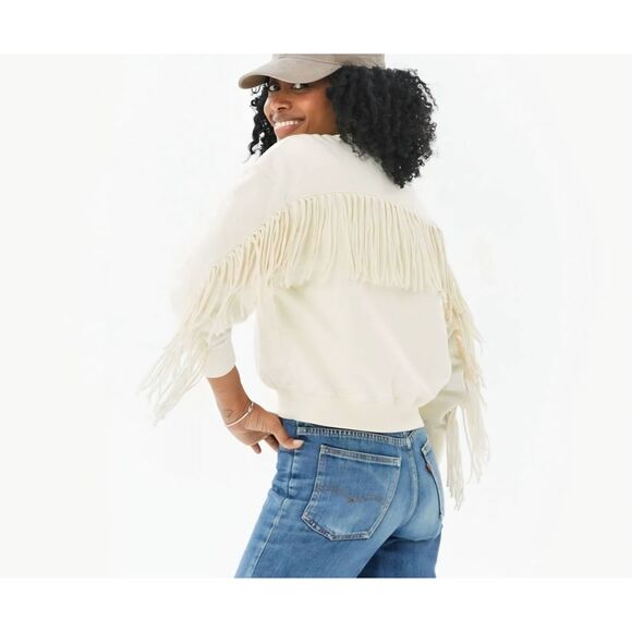 Clare V. Le Drop Fringe Cream Sweatshirt  Sz XS - Picture 1 of 6